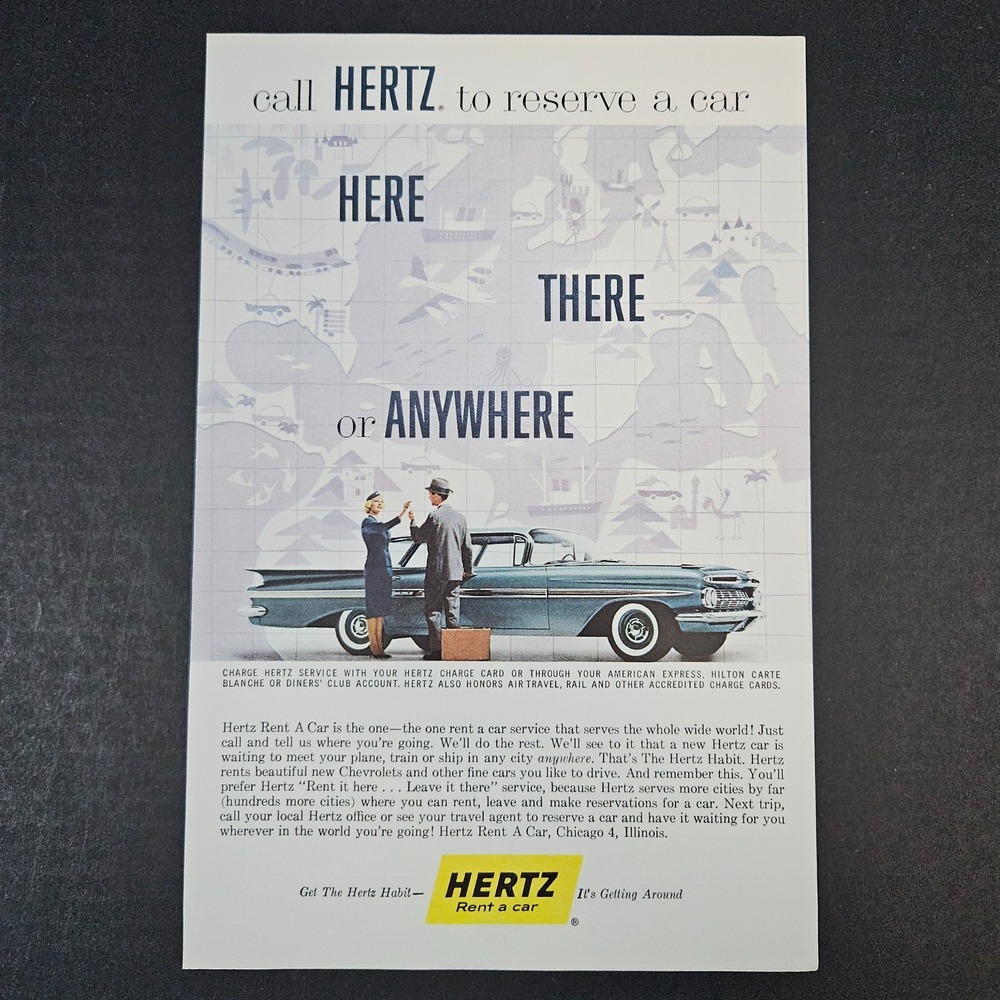 1959 Hertz Rent-A-Car Service Vintage Print Ad Chevrolet Chevy Business Salesman